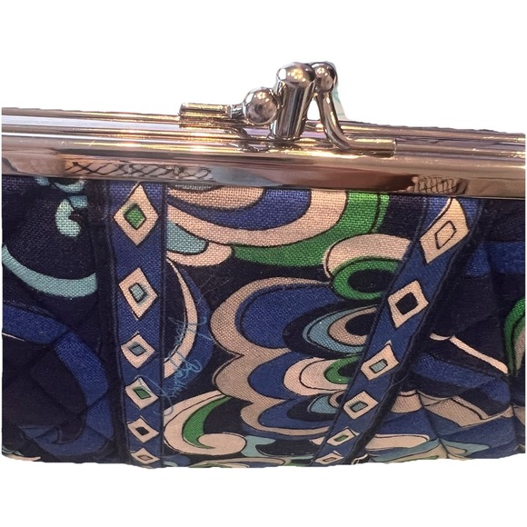 Vera Bradley Blue Twirley Birds Wallet Clutch Double Kisslock Closures Navy - Picture 3 of 6